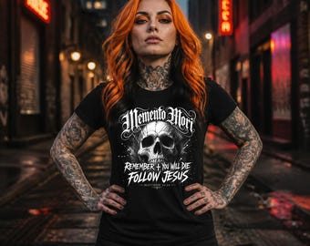 メメント・モリ スカル 死ぬことを忘れるな イエスに従え Tシャツ | クリスチャン ゴス