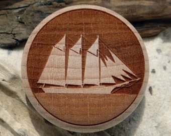 Furniture knob gaffer sailship engraving wood beech maritim with screw