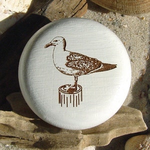 Furniture knob seagull maritim engraving Furniture button beech natural or white incl. screw furniture design image 1