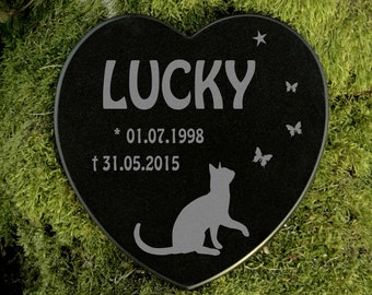 Memorial Stone Cat Engraving Heart Grave Plate Marble - Gravestone for Animals - Grave Decoration