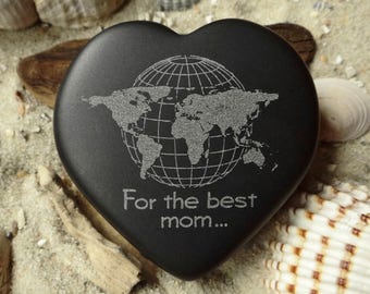 Heart World Map For the best mom in the whole world - Engraving Basaltstein - thank you not only for Mother's Day