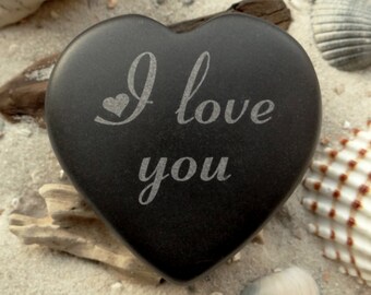 Heart I love you engraving in basalt - desired engraving name + date on the back