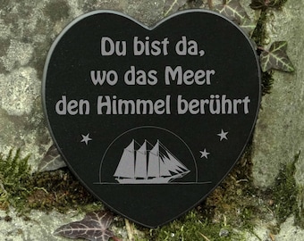 Memorial Stone Heart Grave Decoration Sailing Ship Sea Saying Engraving - maritime grave decoration