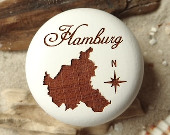 Furniture knob Hamburg - Engraving in beech wood - Furniture handle North German incl. screw