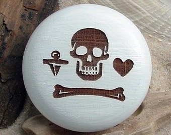 Furniture Knob Pirates Caribbean Stede Bonnet Engraving Furniture Button Maritime Beech Wood Engraving incl. Screw