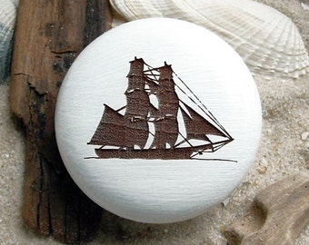 Furniture button sailing ship large sailor wood engraving boat furniture knob maritim sailing incl. screw