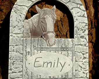 Door sign horse stable door wish engraving hand painted-door sign-horse pony-hand-painted engraving-text of your choice