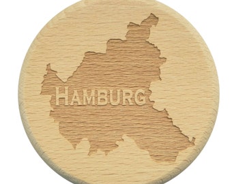 Beer glass lid Hamburg engraving North German maritim - glass lid made of beech - gift idea for Hanseatic leagues