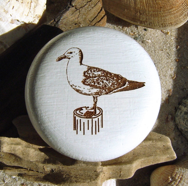 Furniture knob seagull maritim engraving Furniture button beech natural or white incl. screw furniture design image 4