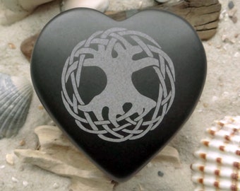 Tree of Life Heart Yggdrasil Engraving Basalt - Lucky Charm - Talisman