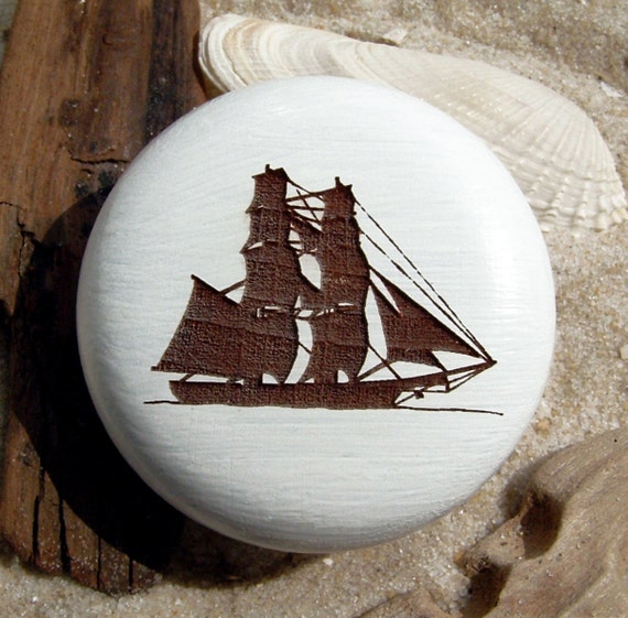 Furniture Knob Sailing Ship Large Sailors Wood Engraving Etsy