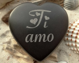 Heart Ti amo italian I love you basalt engraving - desired engraving on the back possible - declaration of love