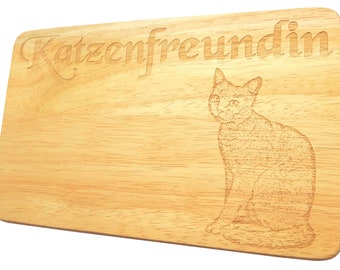 Frühstücksbrett Katze Katzenfreundin Gravur Holz Brotbrett Geschenk für Katzenliebhaber mit Wunschgravur