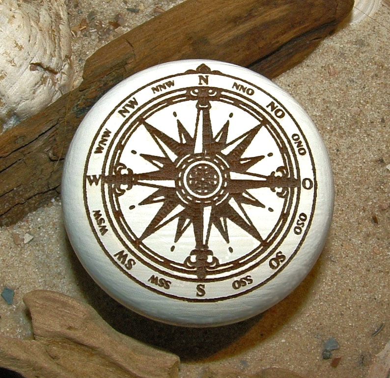 Furniture knob Windrose Compass rose engraving maritim furniture button wood engraving incl screw image 3