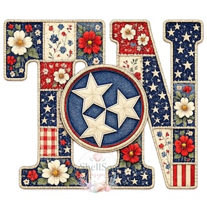 Vintage Tennessee Floral Patchwork PNG | TN State Flag Stars Sublimation Design (Digital Download)