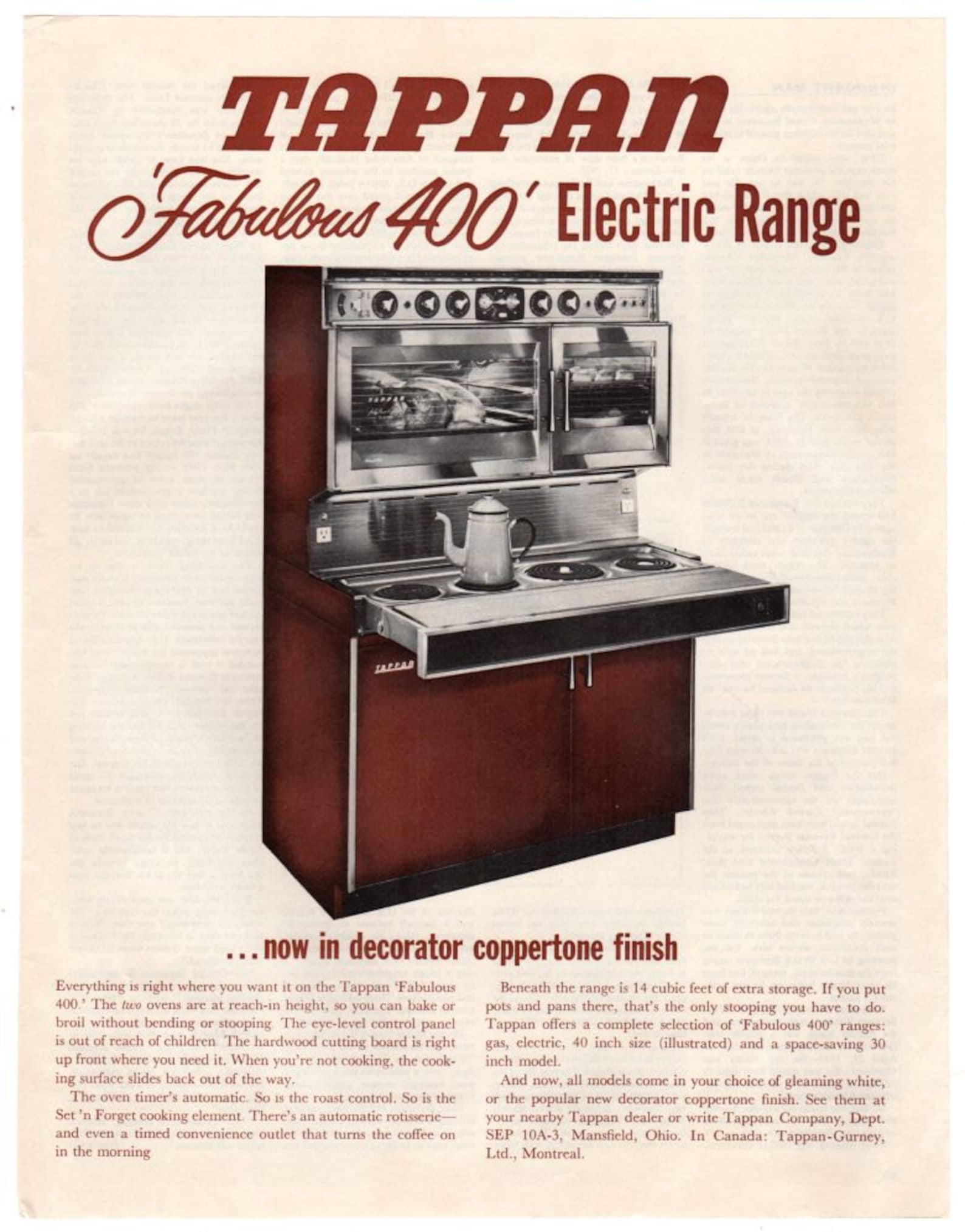 1963 Tappan Electric Range AdFabulous 400 1960s Stove Etsy