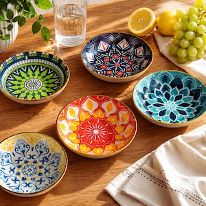 Boho Keramiska Salladstallrikar Set (6 st), Medelhavsinspirerade Efterrättsfat