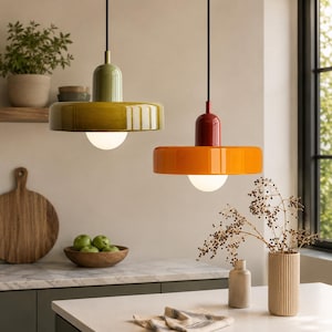 Nordic Retro Glass Pendant Light Colorful Modern Chandelier for Kitchen Island Dining Room Bedroom E27 LED Ceiling Lamp