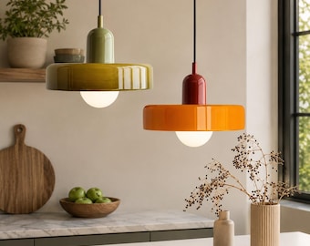 Suspension nordique en verre rétro colorée Lustre moderne coloré pour îlot de cuisine, salle à manger, chambre à coucher, E27, plafonnier LED