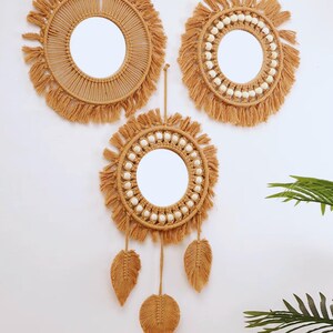 Macrame Wall Mirror Set: Round Woven Boho Farmhouse Decor
