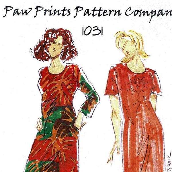 Paw Prints 1031 Ladies Pullover Dress Woman Sewing Pattern, 4 Stencils or Appliques, Misses Size XS to 5X Bust 30 to 62 Vintage 2000s Uncut