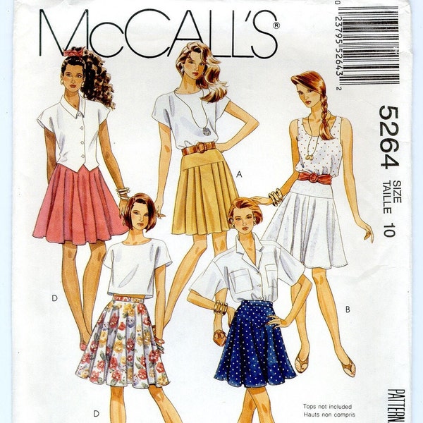 McCalls 5264 Women Flared or Pleated Skirt Sewing Pattern with or without yoke, Misses Size 10 Hip 34, Vintage 1990s Uncut FF  mz