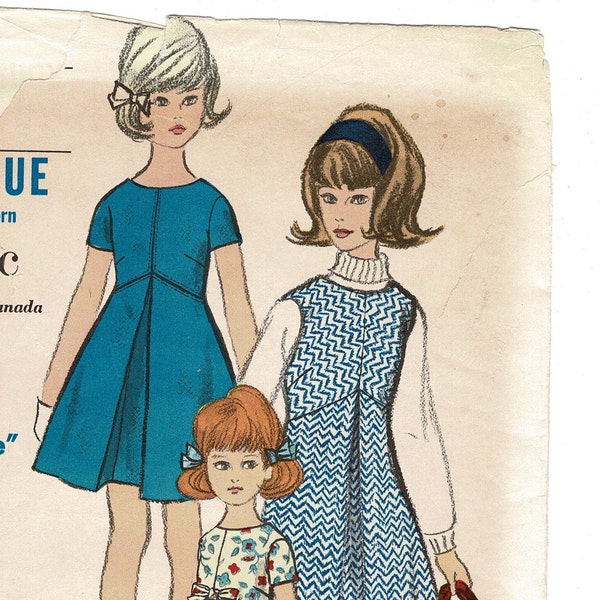 Vogue 6116 EASY Sleeveless Dress or Jumper Sewing Pattern, Contour Waist, A-Line Skirt, Girls Size 10 Complete 1960s Uncut  c