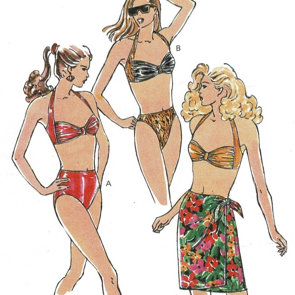 Kwik Sew 2082 Swimsuits & Cover-Up Skirt Sewing Pattern, Women Misses Large, Bust Size 40 to 41.5 Vintage 1990s Complete