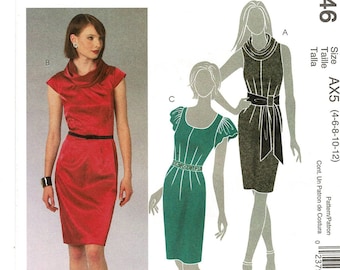 McCalls m5746 Ladies Slim Fit DRESS Woman Sewing Pattern, Neckline & sleeve options, Misses Size 4 6 8 10 12 Bust 29.5 to 34 UNCUT rz