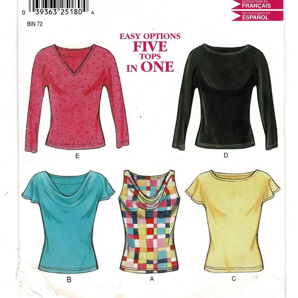 New Look 6106 Ladies Stretch Knit Tops Woman sewing pattern, five Blouse / Shirts, Misses size 8 10 12 14 16 18 Complete 2010s Uncut FF  e