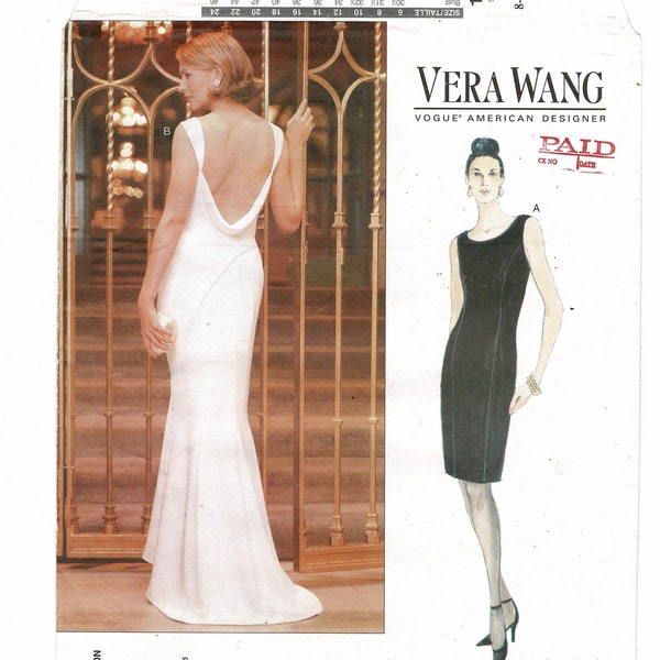 Vogue 1944 Ladies EASY Close Fit Dress or Gown, LOW Back drape & Shaped flared back hemline Sewing Pattern, Vera Wang, Misses 8 10 12 UNCUT