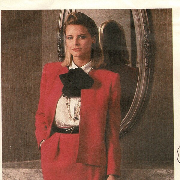 Vogue 1407 Ladies Tailored Suit Woman Sewing Pattern, Blouse Lined Jacket & Straight Skirt, Joseph Picone Size 10 Vintage 1980s Complete  ox