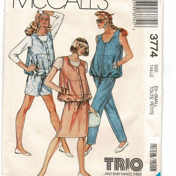 McCalls 3774 Maternity Jumper & Jumpsuit Sewing Pattern in 2 Lengths, Women Misses Size 6 - 8 Bust 30.5 31.5 Vintage 1980s