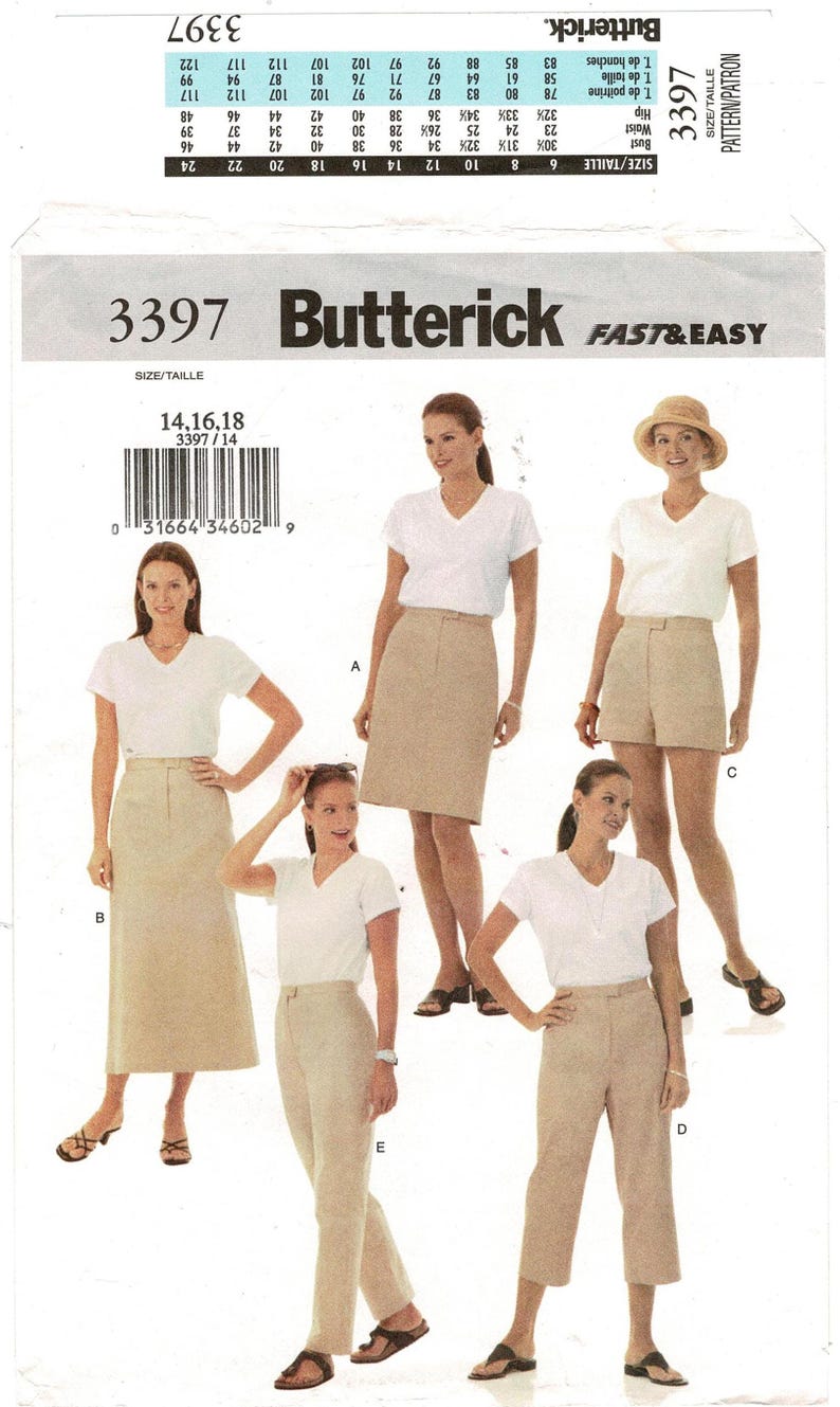 UNCUT Butterick 3397 Misses Easy A-line Skirt, Shorts, Pants Sewing ...