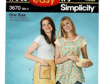 UNCUT Simplicity 3670 So EASY One-Yard APRONS Sewing Pattern Adult Misses Size 6-18 2000s