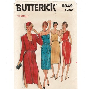 UNCUT Butterick 6842 Sleeveless DRESS & JACKET Sewing Pattern Misses Size Small 8-10 Vintage 1980s