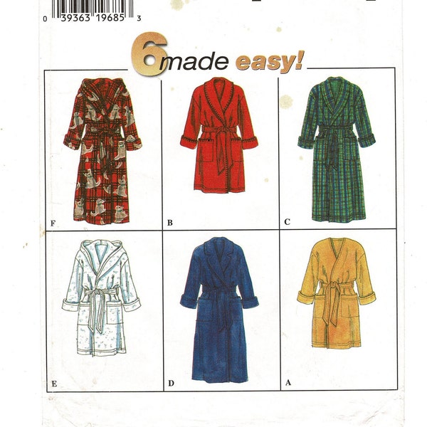 Simplicity 7417 Front Wrap Robe Sewing Pattern in 2 Lengths, Misses Men Teen L XL Bust/Chest Size 42 44 46 48, Complete 1990s Uncut