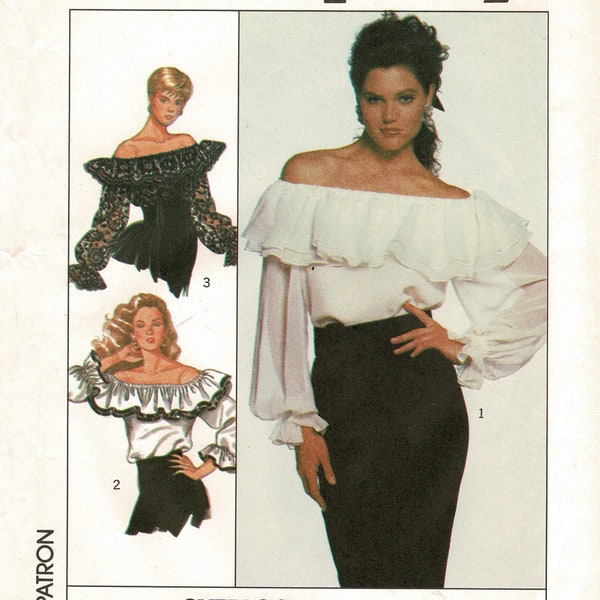 Simplicity 8356 Misses Loose Fit Blouse Women Sewing Pattern Off-the-shoulder Shirt Cut to Fit Size 12 14 16 UNCUT FF 1980s Complete