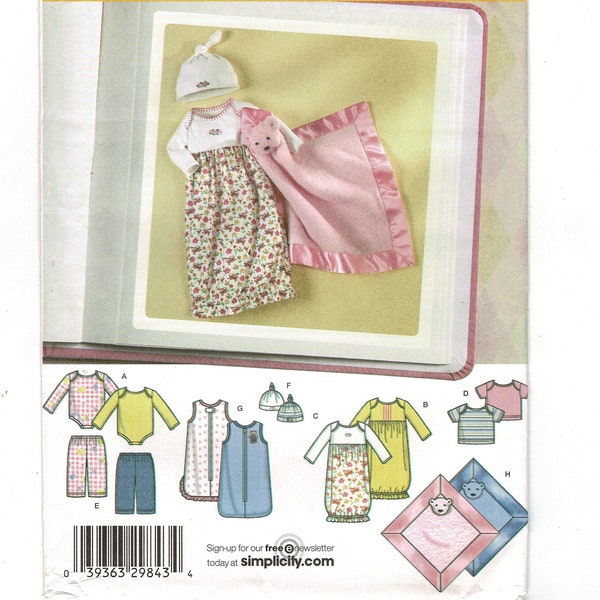 Simplicity 4153 Babies Layette and Blanket Sewing Pattern for Boys or Girls, Multi Size XXs, Xs, S, M Uncut 2000s Complete