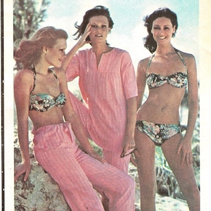 McCalls 4499 EASY Misses Swimwear Sewing Pattern, Bikini Bathing-Suit & Coverup, Size-10 Vintage 1970s Complete