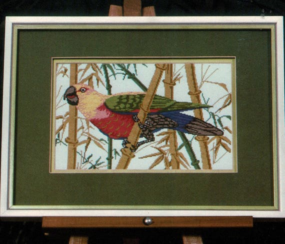 Art Nouveau Parrot Bird Tropical Foliage Counted Cross Stitch Pattern