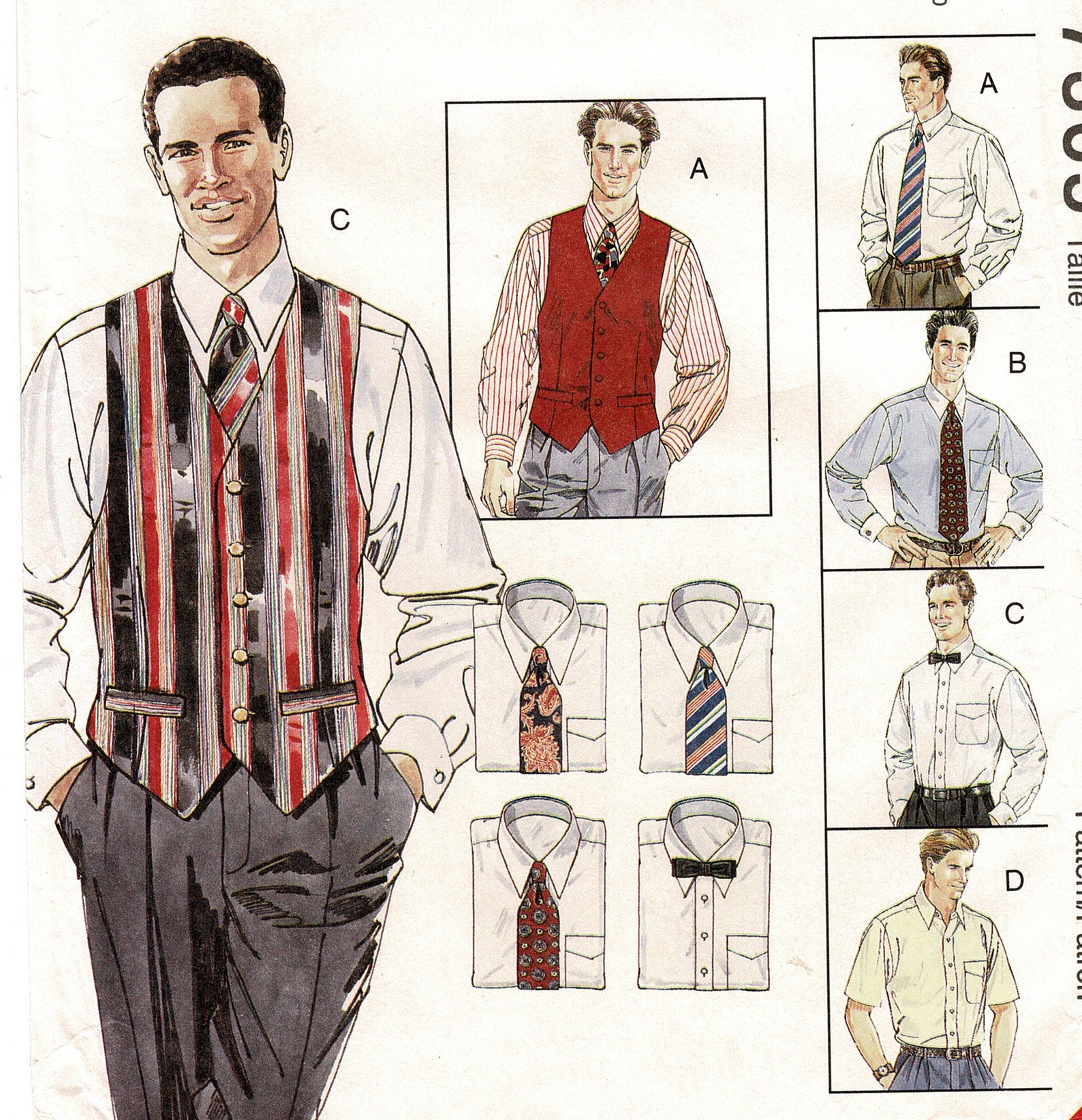 McCalls 7365 bu Mens Sewing Pattern Lined Vest Shirt Neck Ties | Etsy