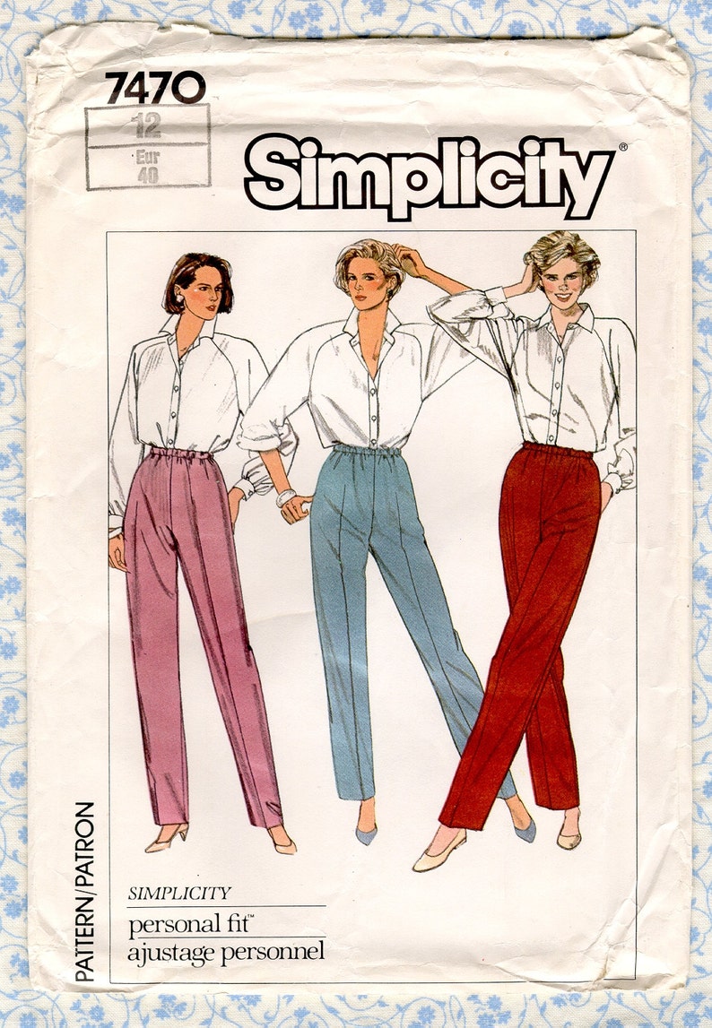 Simplicity 7470 Easy Sewing Patterns for Women, Pull On Pants, Straight Leg Trousers, Misses Size 12 Short Average Tall, Vintage 80s UNCUT