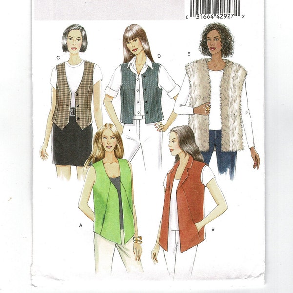 Butterick B5359 Easy Lined Vests in 5 Styles, Woman Sewing Pattern, Misses L XL XXL Bust Size 38 to 48, Modern 2000s Uncut FF