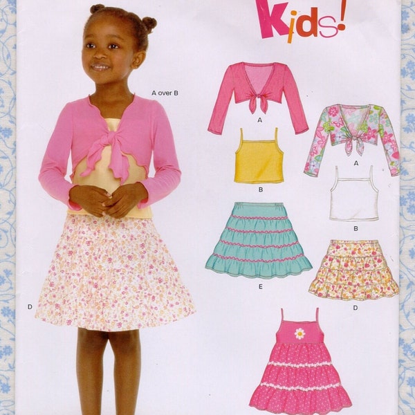 New Look 6582 Girls Twirl Dress and Jacket & Tiered Skirt Sewing Pattern, Size 3 4 5 6 7 8 Chest 21 to 26 Uncut FF 2000s Complete