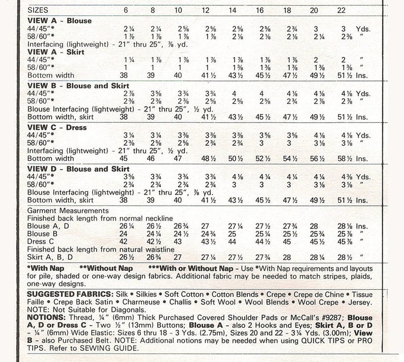 Mccalls 2364 Vneck Blouse, Skirt & Slim Dress Sewing Pattern, Women