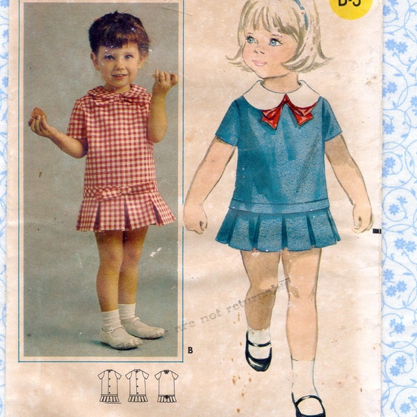 60s Butterick 3452 Toddler Girl OnePiece Dress with Peter Pan Collar, Box Pleat Flounce Size 1 Breast 20 Sewing Pattern 1960s COMPLETE