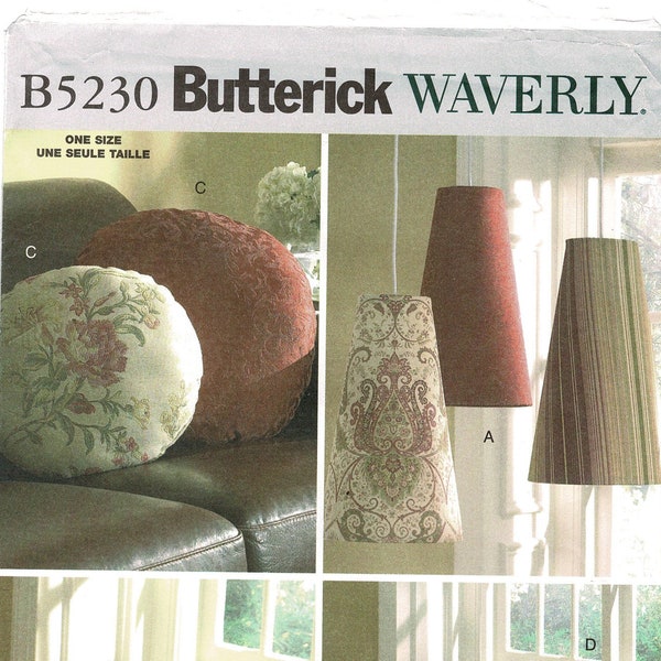 Butterick 5230 Waverly Home Decorating Craft Sewing Pattern, Light shade, Pillow, Footstool etc., Complete 2000s Uncut FF