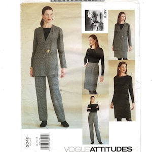 UNCUT Vogue 2046 Woman Sewing Pattern, Jacket Dress Top Skirt & Pants Designer Misses / Petites Size 14 16 18 Attitudes Wardrobe 1990s   c