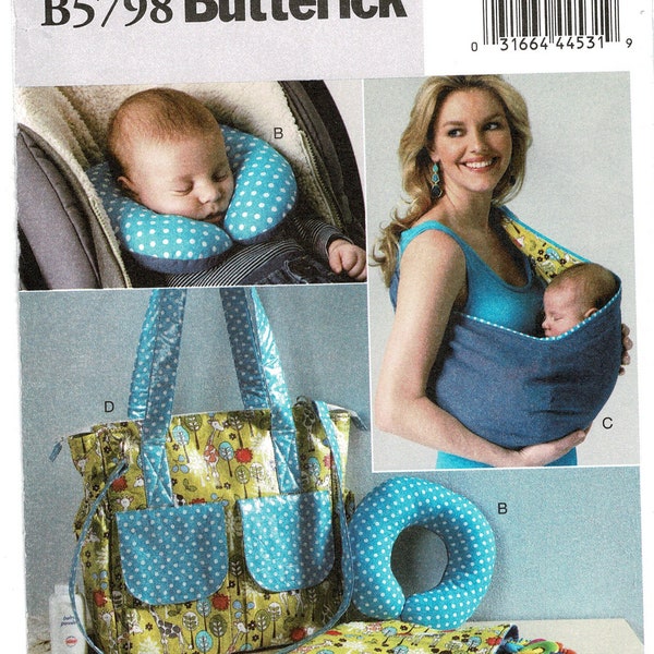 Butterick 5798 Baby Sewing Pattern for Changing Pad, Neck Support, Child Carrier, Diaper Bag complete 2010s, Uncut FF  lz